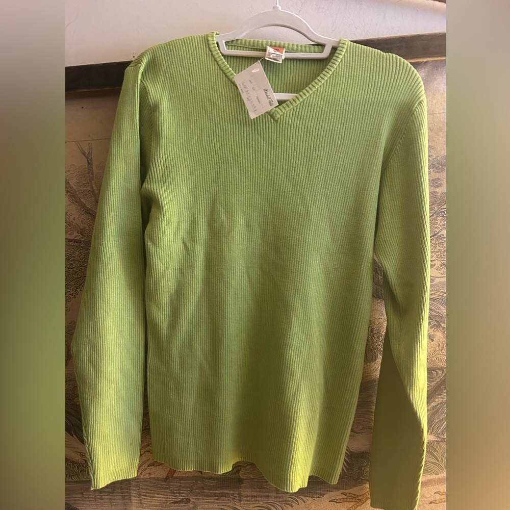 *!Marshall Field’s V-Neck Cotton Ribbed Green Sweater Oxford-Fulham SZ Medium *